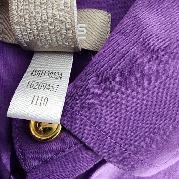 Chicos Womens Top Size 0 Small Button Up Purple Long Roll Tab Sleeve Pockets - Picture 8 of 9